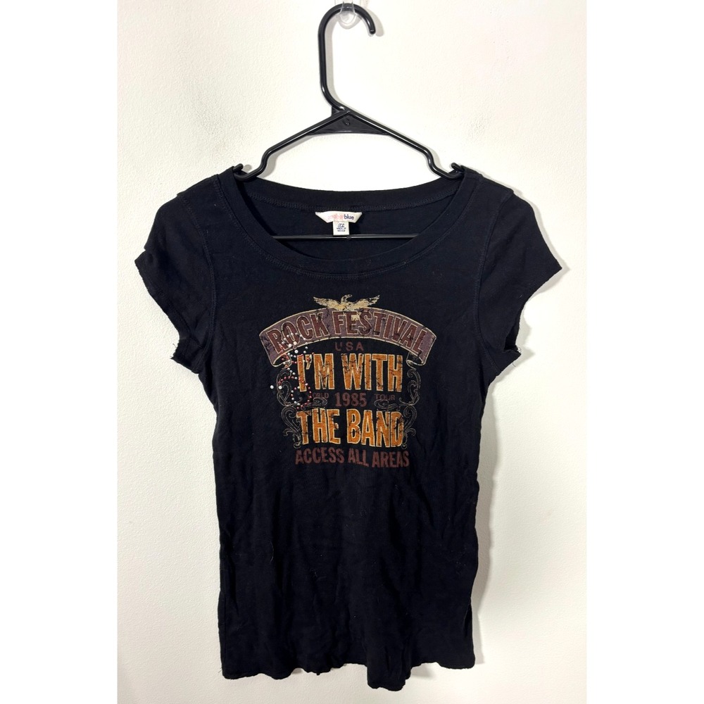 Vintage Anchor Blue Y2K Alt Rocker Black Fitted Baby T-Shirt Women's Size XL